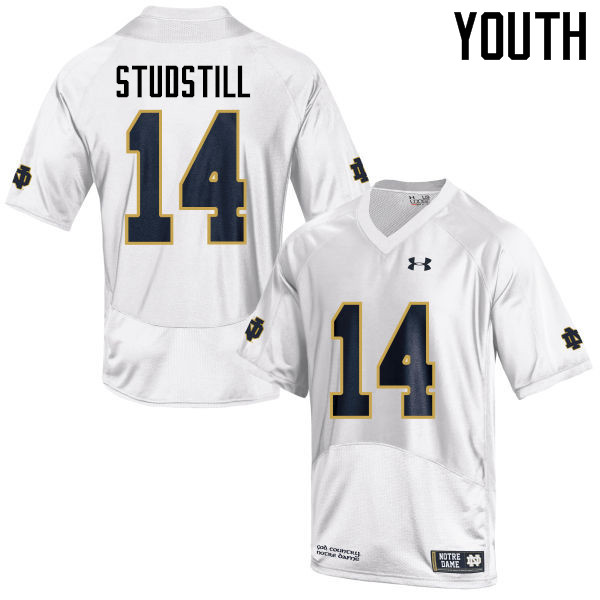 Youth NCAA Notre Dame Fighting Irish #14 Devin Studstill Stitched College Under Armour Authentic White Football Jersey LO10O33SH